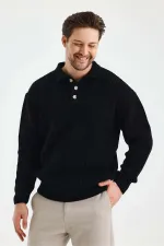 Pull en maille noir pour homme (TRZ047) à trois boutons