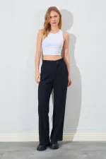 Kadın Siyah Yan Düğmeli Poliviskon Pantolon