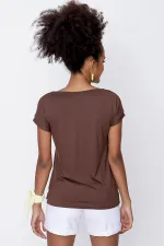 Kadın Kahve V Yaka Geniş Salaş Tişört