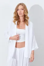 Kadın Ekru Önü Açık Salaş Basic Ceket