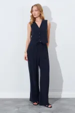 Kadın Siyah Bol Paça Beli Lastikli Pantolon