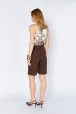 Kadın Kahve 2037 Tek Pileli Kemerli Bermuda Şort