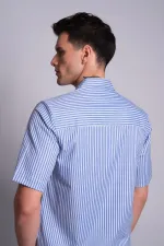 Chemise rayée à manches courtes pour homme, couleur pétrole, avec poches à rabat