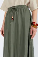 Kadın Haki Eteği Kalın Dikişli Beli Lastikli Etek