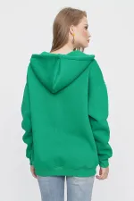 Women's Benetton Green Hooded Oversize Zip-Up Sweatshirt