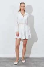 Kadın Ekru Fistolu Gömlek Elbise