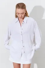 Kadın Naturel Oversize Keten Gömlek