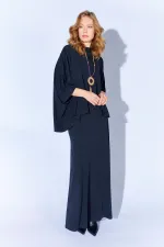 Kadın Siyah 172 Düşük Kol Bluzlu Uzun Pike Modal Etekli Takım