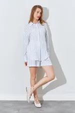Kadın İndigo Oversize Gömlekli Şortlu Takım