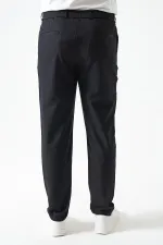 Erkek Siyah Beli Yarım Lastikli ve Fermuarlı Yerli Teknik SRN42 Kumaş Pantolon