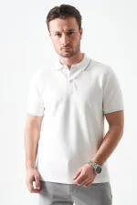 T-shirt blanc pour homme en piqué modal à col boutonné