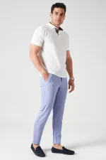 Erkek İndigo Beli Yarım Lastikli Gold Gofre  Pantolon