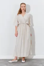 Kadın Taş Düşük Kol Yanları Yırtmaçlı Uzun Elbise