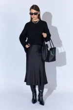 Kadın Siyah Bisiklet Yaka Basic Triko Kazak