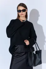 Kadın Siyah Bisiklet Yaka Basic Triko Kazak