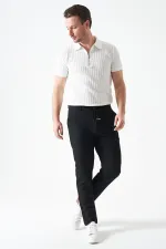 Erkek Siyah Beli Yarım Lastikli Mendi Örme Jakar Pantolon