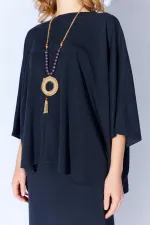 Kadın Siyah 172 Düşük Kol Bluzlu Uzun Pike Modal Etekli Takım