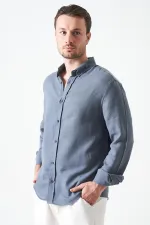 Erkek Antrasit Uzun Kol Regular Basic Müslin Gömlek