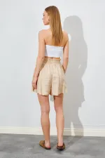 Jupe courte en modal pour femme, taille élastiquée, coupe ample, couleur pierre