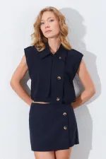 Kadın Siyah Yelekli Şort Etekli Takım