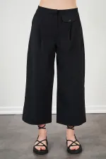Kadın Siyah Kısa Palazzo Poplin Pantolon