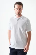 T-shirt blanc pour homme, col montant, fente, deux boutons