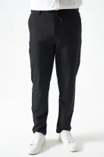 Erkek Siyah Beli Yarım Lastikli ve Fermuarlı Yerli Teknik SRN42 Kumaş Pantolon