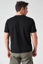 Erkek Siyah Bisiklet Yaka Kol ve Etek Kendinden Manşetli Oxfort Tişört