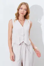 Women's Light Beige Vest with Welt Pockets and Back Detail