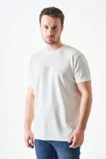 Erkek Ekru Bisiklet Yaka ORİGAMİ AYI  Baskılı Modal Tişört