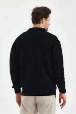 Pull en maille noir pour homme (TRZ047) à trois boutons