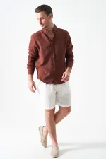 Erkek Ekru Baggy Double Paça Müslin Şort