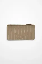 Porte-cartes beige à fermeture éclair pour femme, motif crocodile