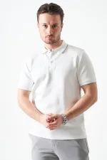 T-shirt blanc pour homme en piqué modal à col boutonné