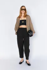 Women's Black (5456) Front Stitched Balloon Cut Tencel Pants