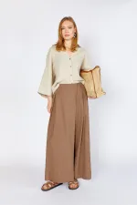 Kadın Kahve Anvelop Model Keten Pantolon