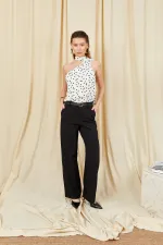 Kadın Siyah 2039 Beli Kemerli Bol Paça Pantolon