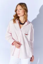 Kadın Pudra Önü Kısa Arkası Uzun Oversize Poplin Gömlek
