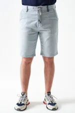 Men's Blue Five-Pocket Capri Pants with Drawstring and Back Snap Closure