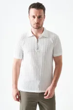 T-shirt homme Off-White à col montant et fermeture éclair, en jacquard épais