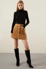 Kadın Siyah Fitilli Balıkçı Triko kazak