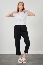 Kadın Siyah Beli Bağlamalı Havuç Paça Poplin Pantolon