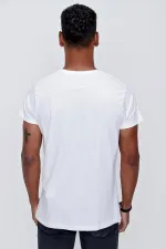 Erkek Ekru Bisiklet Yaka Focus Baskılı Tişört