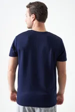 T-shirt homme bleu marine à col rond en modal avec imprimé ours origami