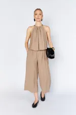 Women's Mink 171 Modal Suit with Wide-Leg Trousers and Collar Bead Accessory