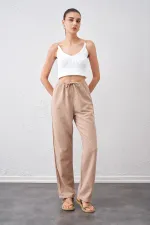 Kadın Taş Bel Bağlamalı Bağcıklı Keten Pantolon