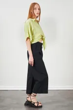 Kadın Siyah Kısa Palazzo Poplin Pantolon