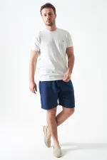 Erkek İndigo Baggy Double Paça Müslin Şort