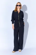 Women's Black 155 Zip-Up Jacket and Loose-Fit Trousers Set
