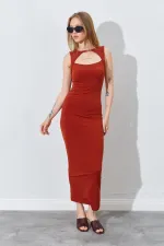 Kadın Kiremit Önü Pencere Detaylı Elbise